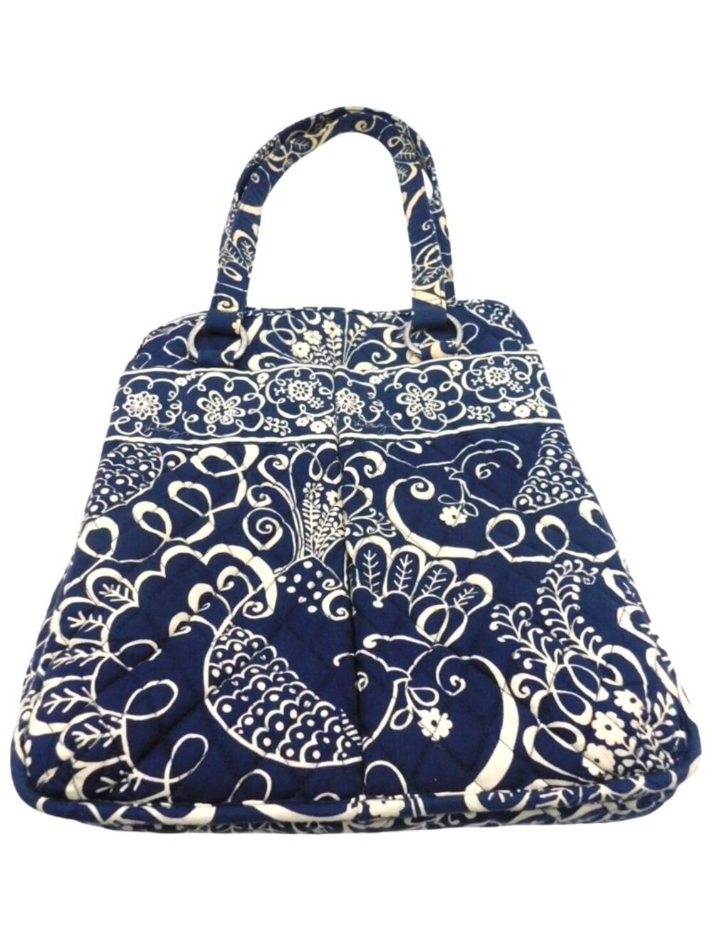 Vera Bradley Twirly Birds Blue White Quilted Tote Bag Purse Floral Flower